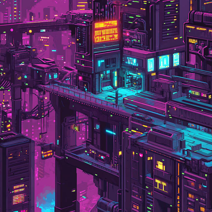 Make a cyberpunk futuristic city illustration by Miaiahylcne | Fiverr