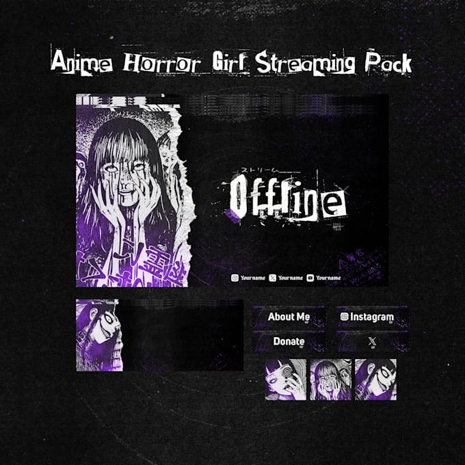 create a anime horror girl overlay streaming pack