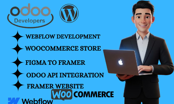develop migrate odoo to wordpress woocommerce figma to framer webflow odoo api