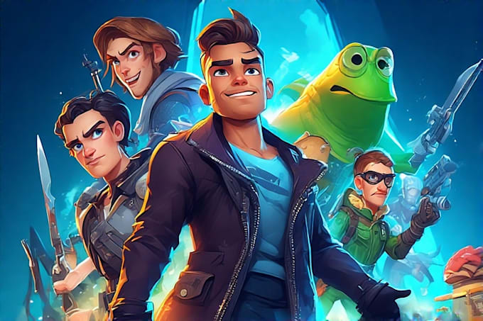 cartoon realistic game posters, comic and characters