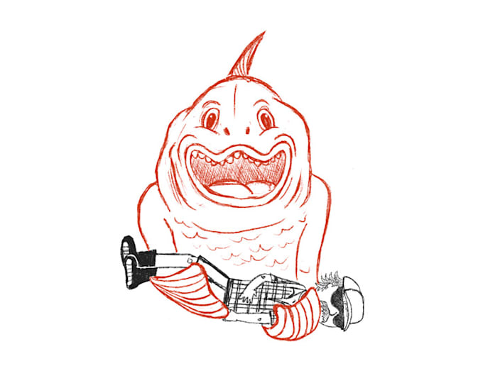 design wonderful fish holding man logo