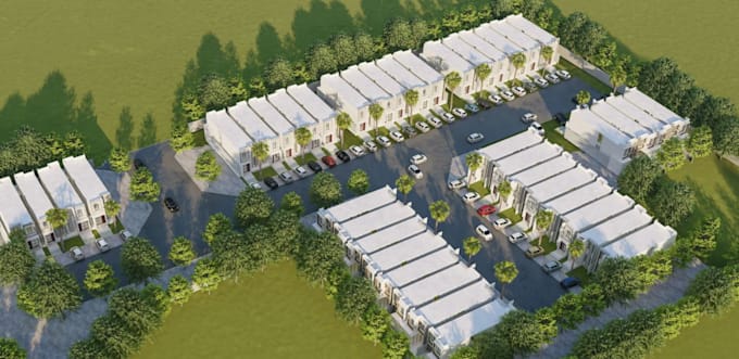 model 3d master plan,real estate,landscape design, apartment,car park render,cgi
