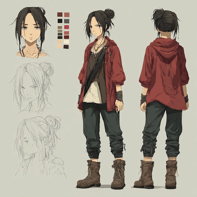 draw anime character design or reference sheet