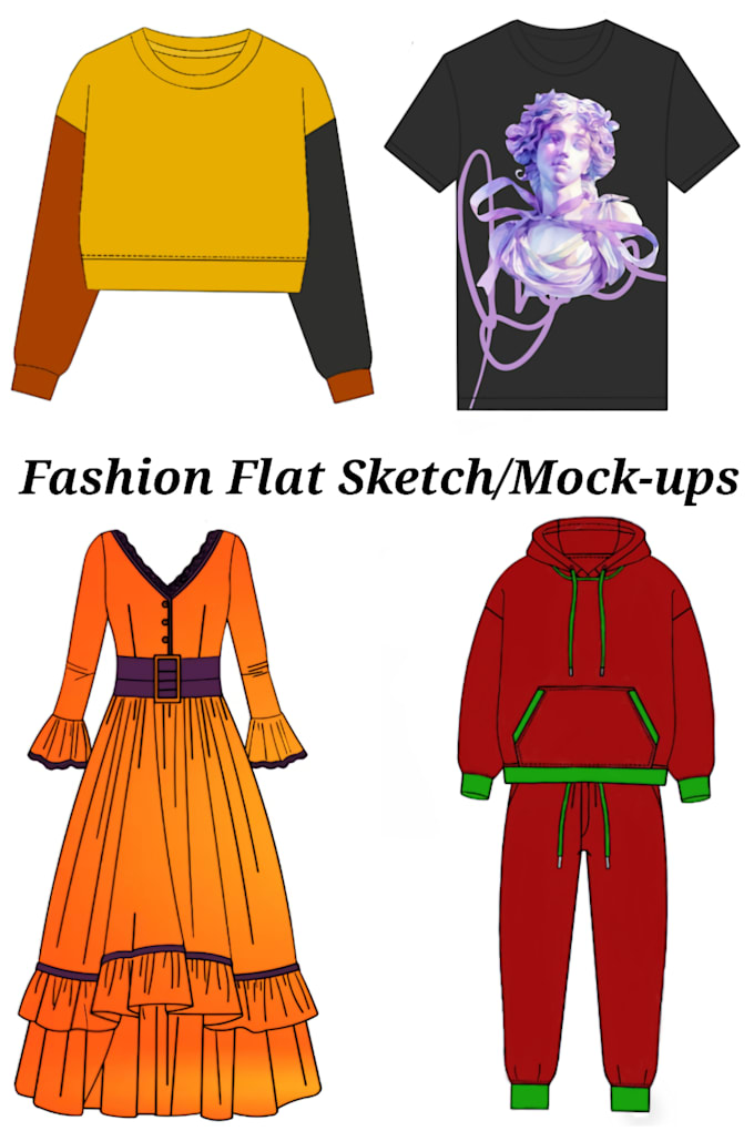 create fashion flat sketches or mock ups of your design