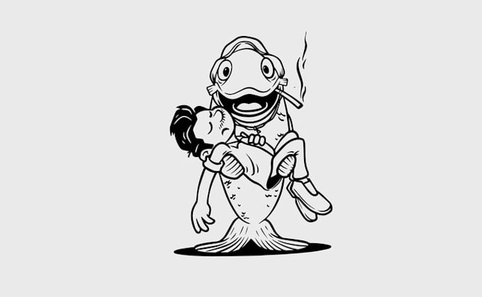 design exceptional fish holding man logo