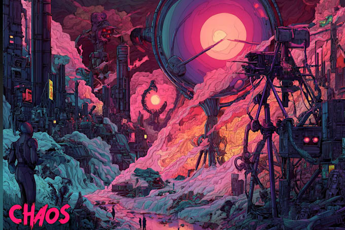 create detailed art of sci fi cyberpunk psychedelic artwork