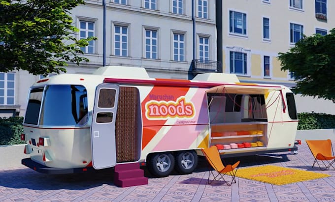 Design and render food court booth truck van bus kiosk container