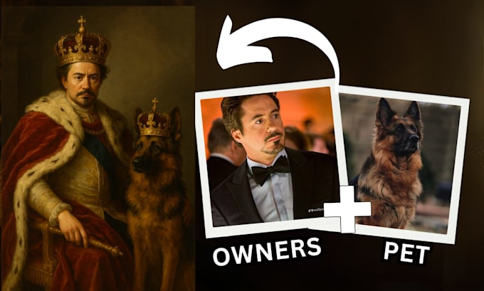 create custom royal pet and owner portrait in 24 hours
