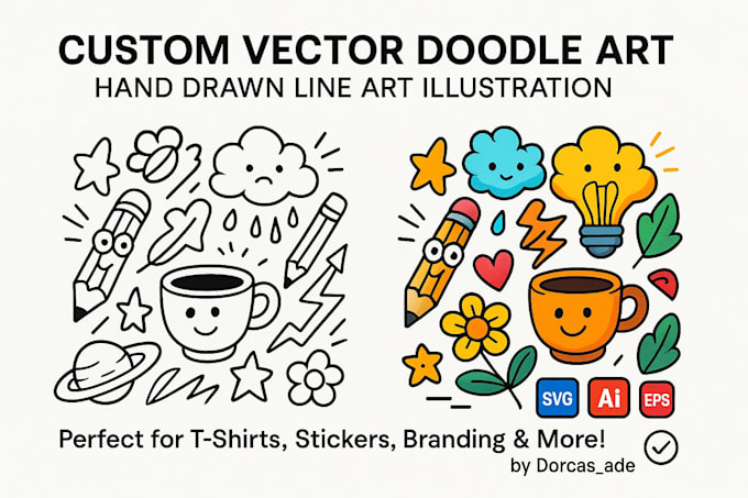 create custom vector doodle art, line art illustration, hand drawn design