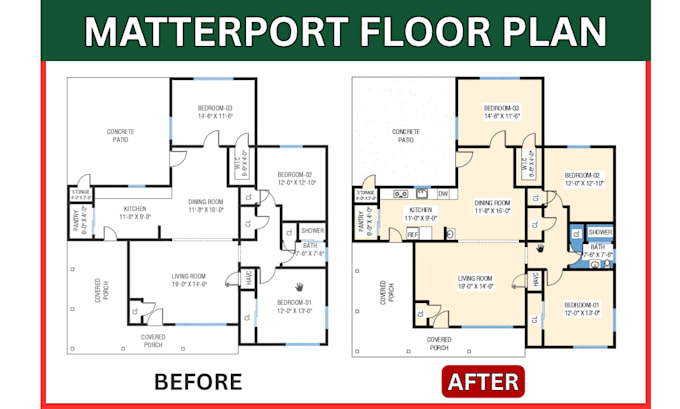 redraw floor plans from matterport sketch architectural plan