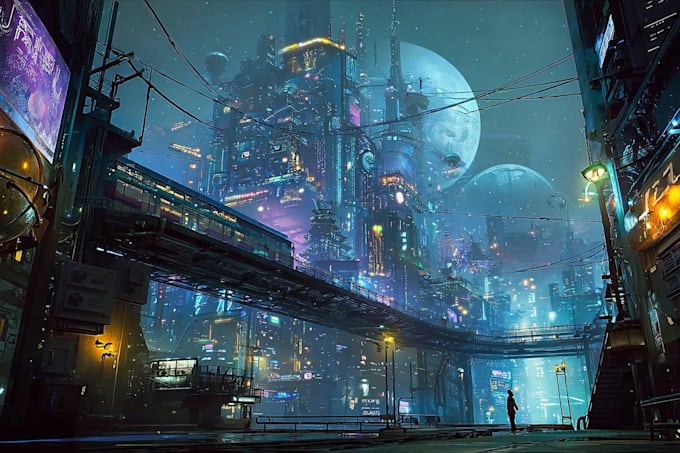 do cyberpunk futuristic city art