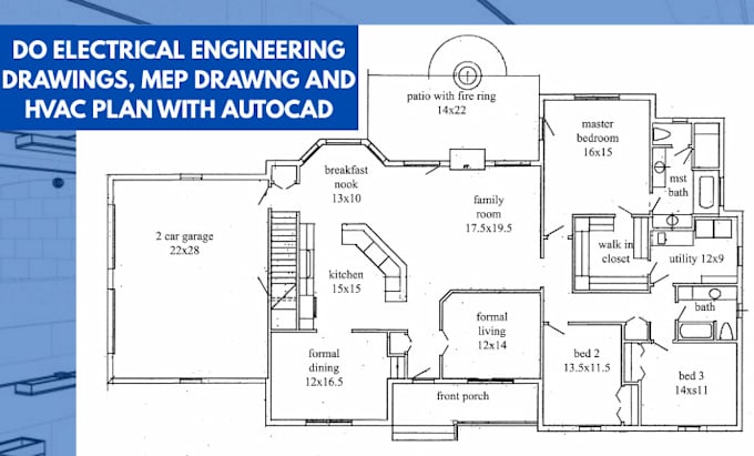 do electrical engineering drawings, mep drawng and hvac plan with autocad