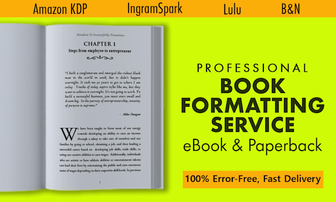 professionally format your book for amazon KDP, paperback, hardcover and ebook
