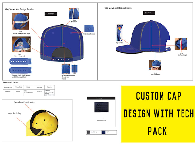 create production ready tech pack for caps and hats