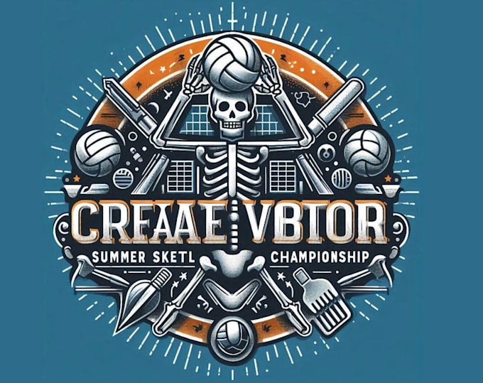 create sport retro skeleton championship volleyball logo