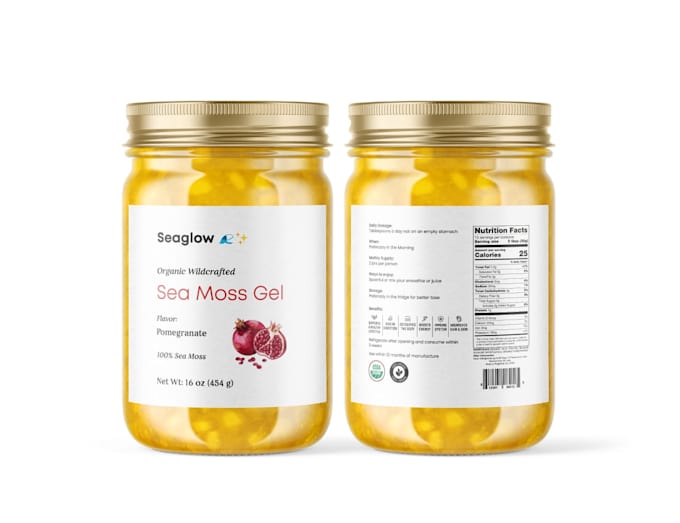 design honey label, seamoss, spice, pepper, salsa and sauce label design