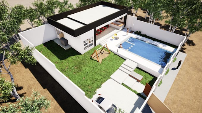 rebuild old property studio apartment, restaurant layout, flat interior, render