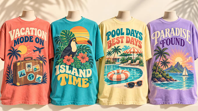 design retro summer vacation t shirt graphics for merch clothing brands
