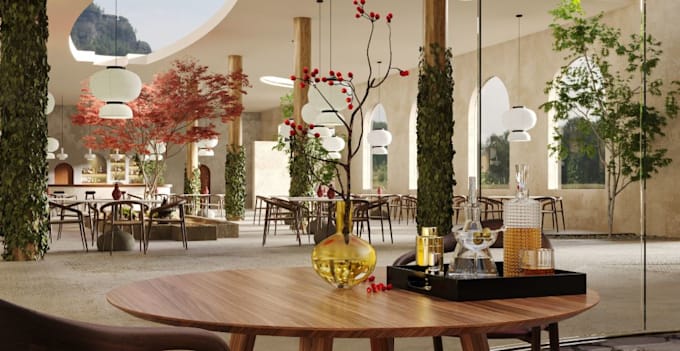 3d restaurant interior, bar design, cafe, coffee retail shops, kiosk, bakery