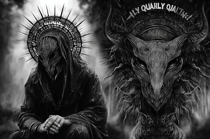draw black and white dark horror fantasy art
