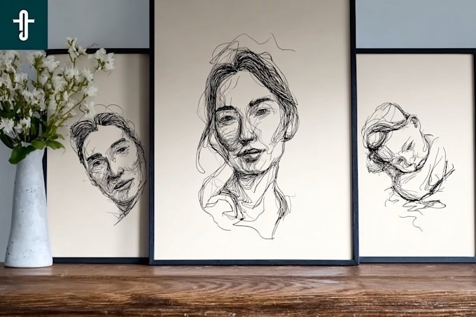 make scribble art, abstract line portrait