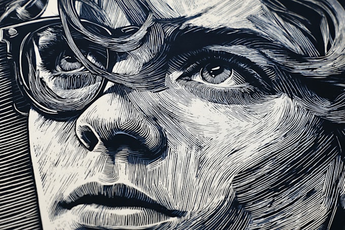 create a portrait print linocut style digital art