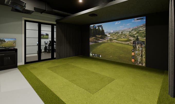 3d indoor golf simulator,neon led lights,mirrors,big screen,disco ball,hand bars