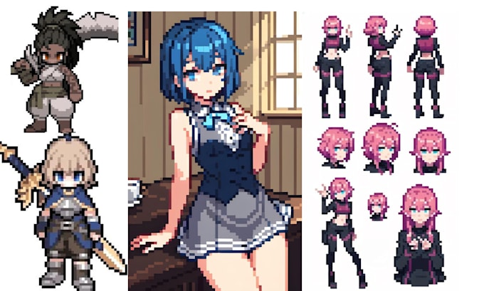 create nsfw pixel sprite animation, pixel character animation, video game rpg
