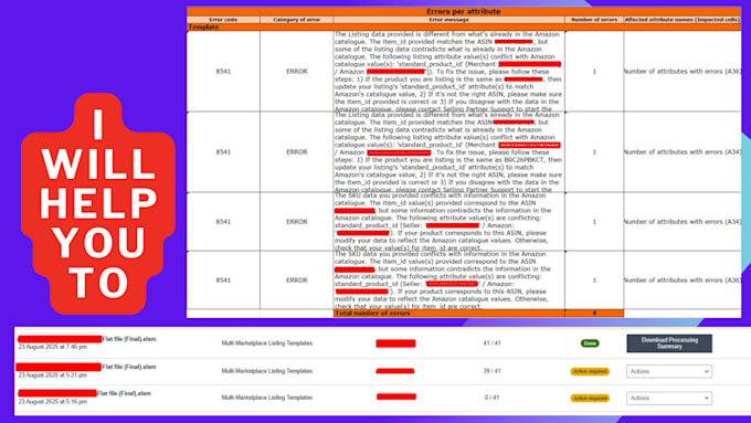 fix amazon listing errors 5665, 8541, 5461, 8040, brand name, variation issues
