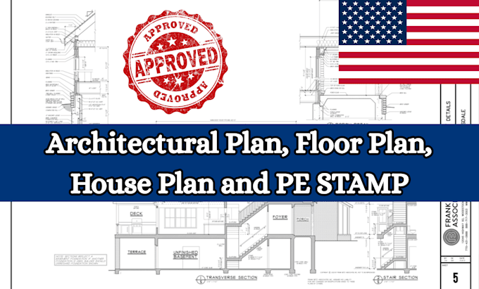 draw architectural drawing full house plan for usa city permit pe stamp approval