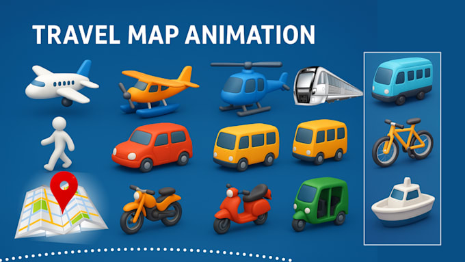 create realistic travel route map animation video