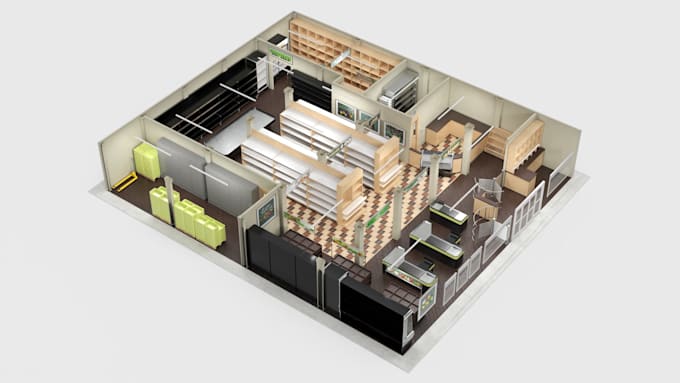 Create 3d realistic shop, store and supermarket interior design by ...