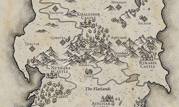 draw vector map llustration, fantasy map design for novel map