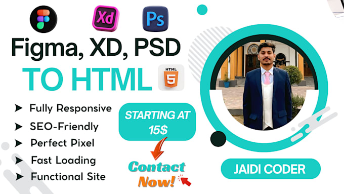 convert your figma, PSD, xd to HTML with bootstrap tailwind