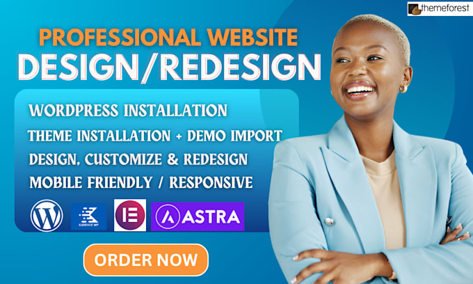 design, build website using jupiter x, porto, neve or astra theme on wordpress