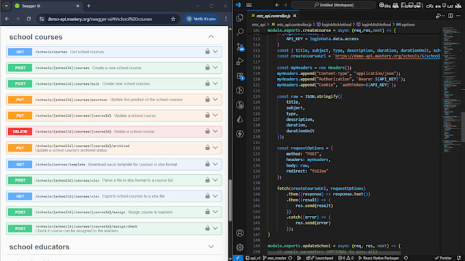 fix your backend API using nodejs technologies