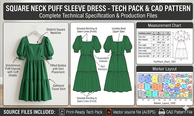 do professional clothing tech pack and sewing pattern design