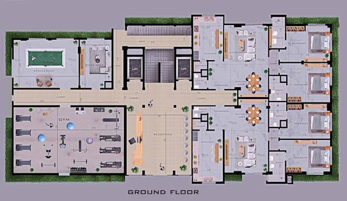 create 2d colored floor plan in high quality