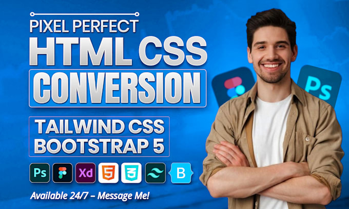 convert xd to html figma to html psd to html with bootstrap or tailwind