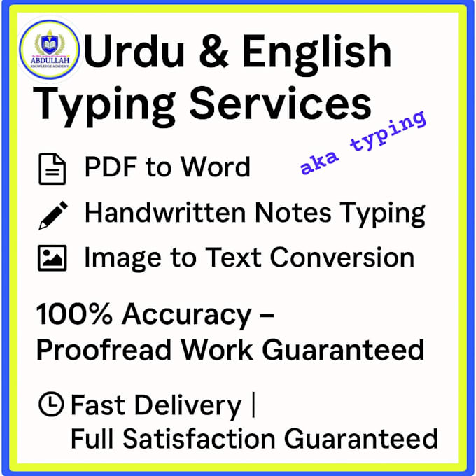 do urdu and english typing, PDF to word and copy typing