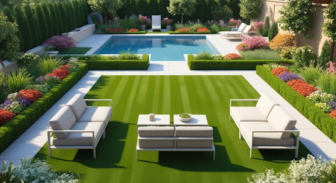 design frontyard, backyard, pool, patio as a landscape architect