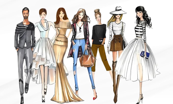 Draw cad fashion collection, sketch illustration clothing tech pack ...