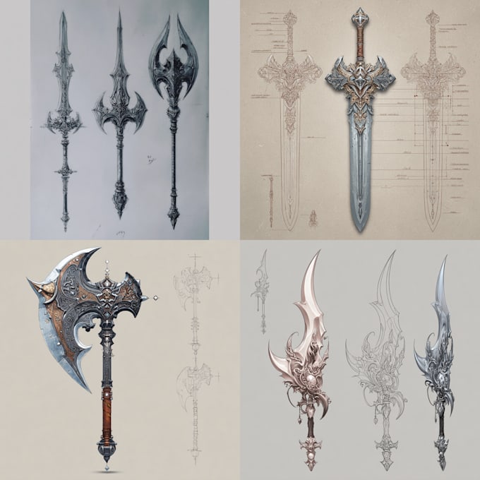 design and draw fantasy weapon for you