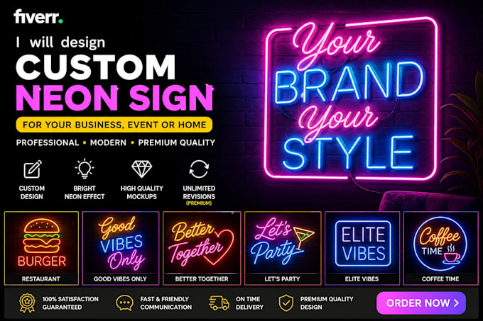 design a luxury custom neon sign for your brand