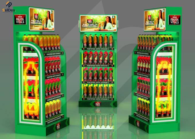 do photorealistic 3d product display, retail and gondola