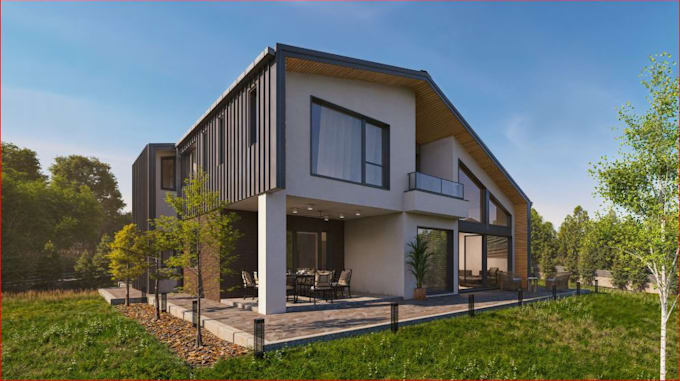 Simple Rendered Villas Remodel 3dexternal villa structure,elevation,render facade,8k render ...