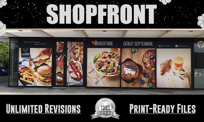 design stunning storefront, shopfront window graphic designs