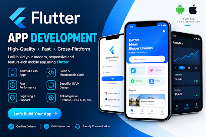 develop a professional flutter app for android and ios