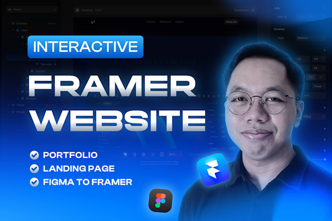 design interactive framer portfolio website or landing page with animations