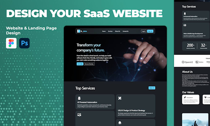 design figma landing page, saas website UX UI prototype